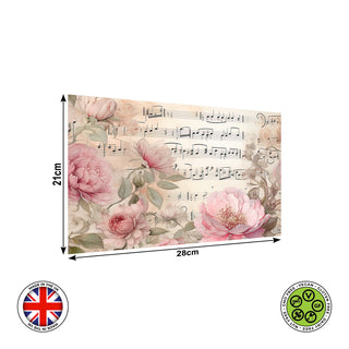 Shabby Chic Floral Musical Notes Musical Sheets edible cake topper decoration