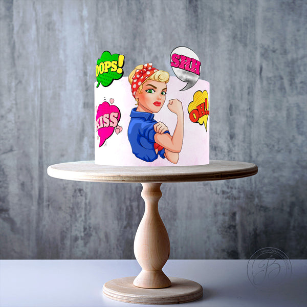 Pinup girl pop art edible cake topper decoration