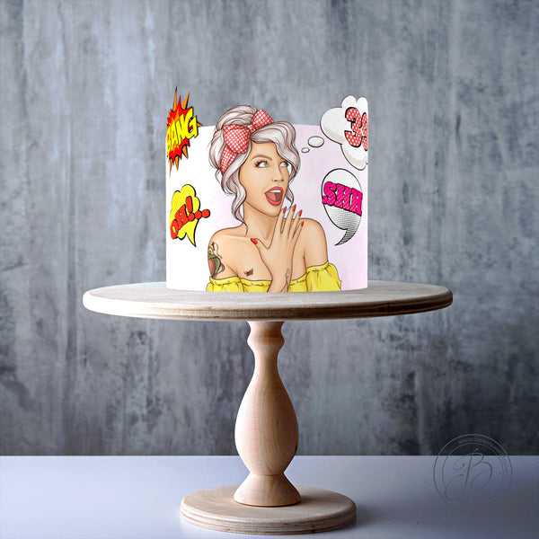 Personalised Pinup girl pop art edible cake topper decoration