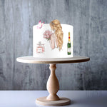 Woman, lady, girl, champagne, perfume edible cake topper decoration