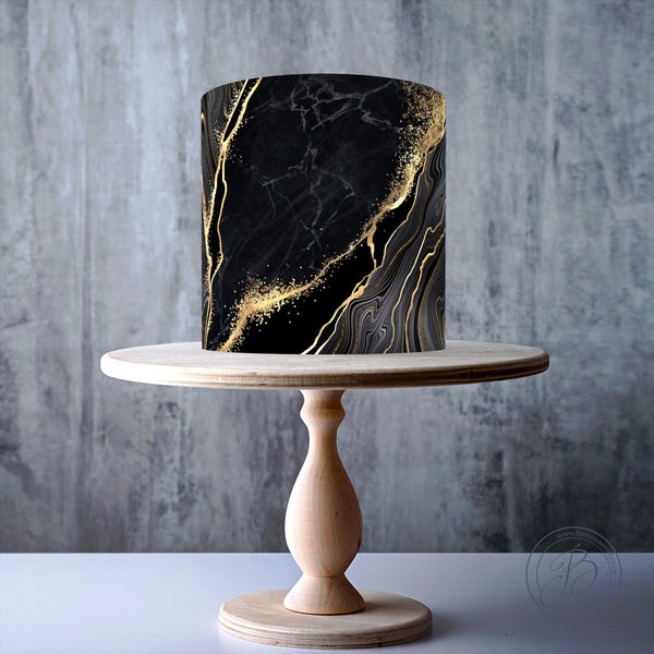 Black and Gold Marble Pattern edible cake topper decoration