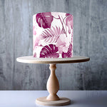 Lilac Tropical Monstera and Palm Leaves edible cake topper decoration