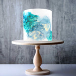 Turquoise White Marble Pattern edible cake topper decoration