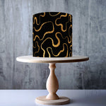 Pure Black and Gold Wavy Pattern edible cake topper decoration