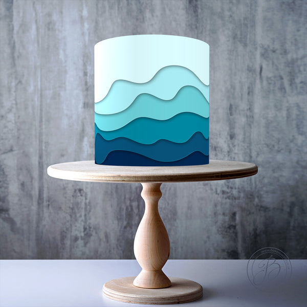 Wave Cake in Ocean Blue edible cake topper decoration