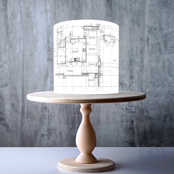 Architectural Drawing Black on White edible cake topper decoration