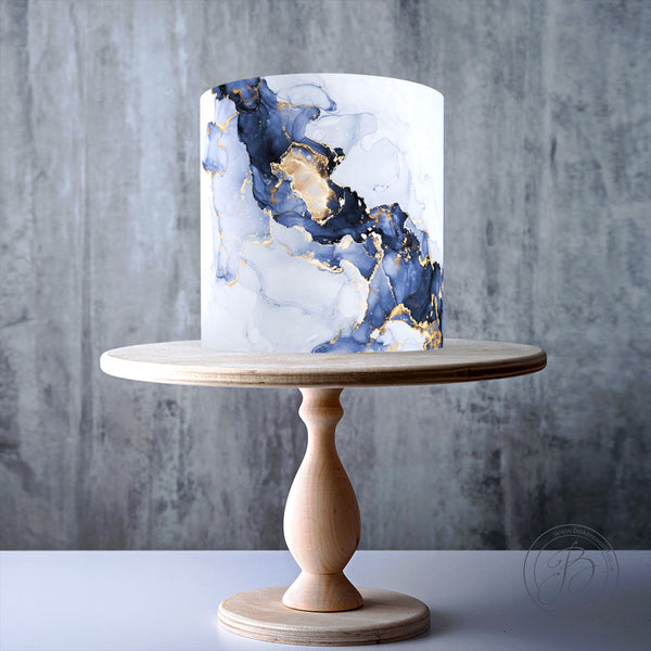 Navy Blue and Gold Marble Pattern edible cake topper decoration