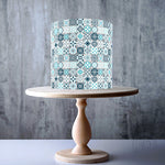 Mediterranean Turquoise Tiles Mosaic Pattern edible cake topper decoration