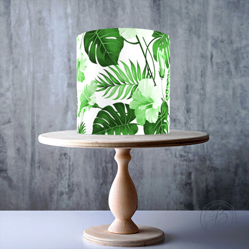monstera plant cake Emerald Green Tropical Monstera and Palm Leaves edible cake topper dec – Bakers World