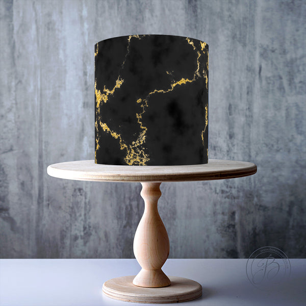Glam Gold Dark Marble Pattern edible cake topper decoration