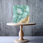 Jade Green with Gold Marble Pattern edible cake topper decoration