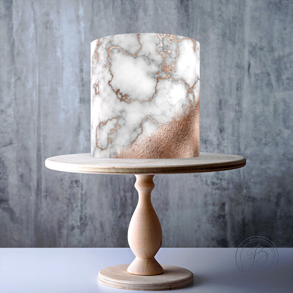 Light Grey with Rose Gold Marble Pattern edible cake topper decoration