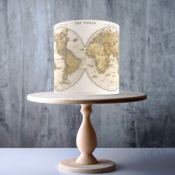 Beige Vintage World Map edible cake topper decoration