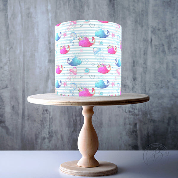 Cute Sea Animals Underwater pattern Seamless edible cake topper decoration