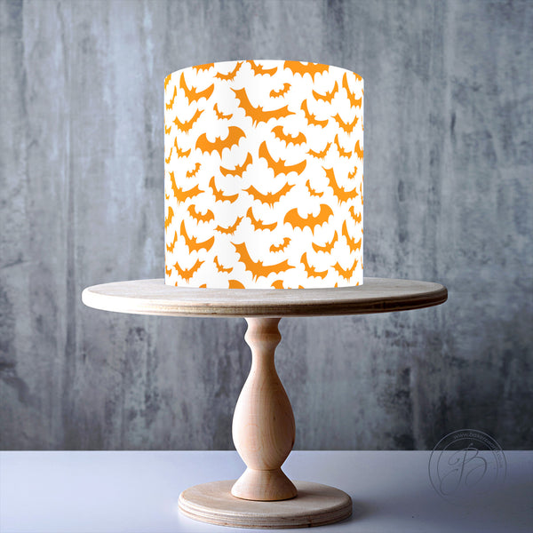 Halloween Orange Bats background edible cake topper decoration