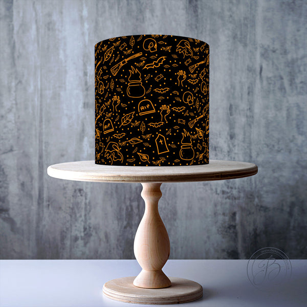 Black and Orange drawings Halloween background edible cake topper decoration