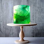 Green Yellow Alcohol ink edible cake topper decoration