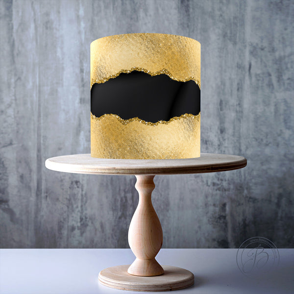 Gold effect with Black Fault line Seamless edible cake topper decoration