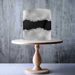 Silver effect with Black Fault line Seamless edible cake topper decoration