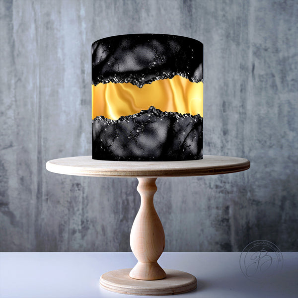 Black shades with Gold effect Fault line Seamless edible cake topper decoration