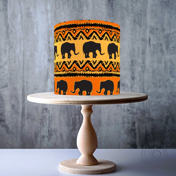 African Ethnic Seamless Pattern with Elephants edible cake topper decoration
