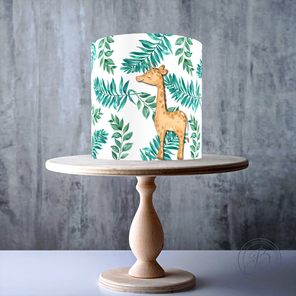 Cute Safari Giraffe and leaves Seamless Pattern edible cake topper decoration