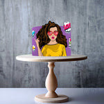 Personalised Brunette Woman Sunglasses Pinup Pop Art edible cake topper decoration