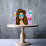 Personalised Brunette Shocked Woman Pop Art Pinup edible cake topper decoration