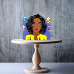Personalised Black Young Woman Pop Art Pinup edible cake topper decoration