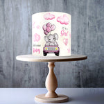 Baby Shower It's a Girl Elephant in a car Pink Watercolour edible cake decorations