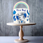 Baby Shower It's a Boy Prince Elephant Blue Watercolour edible cake decorations