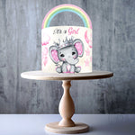 Baby Shower It's a Girl Princess Elephant Pink Watercolour edible cake decorations