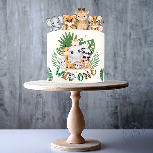 Wild One Baby Shower Safari Cute Animals Watercolour Jungle edible cake decorations
