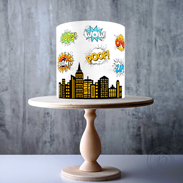 Comic Speech Bubbles Cartoon Cloud Superhero City Skyline bundle edible cake topper decoration