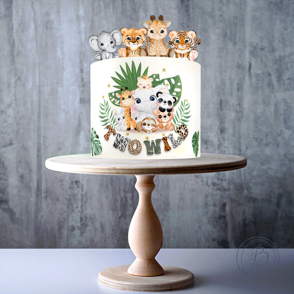 Two Wild Baby Shower Safari Cute Animals Watercolour Jungle edible