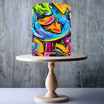 Panoramic colourful graffiti wall art edible cake topper decoration
