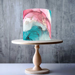 Pale pink & teal Marble Pattern edible cake topper decoration