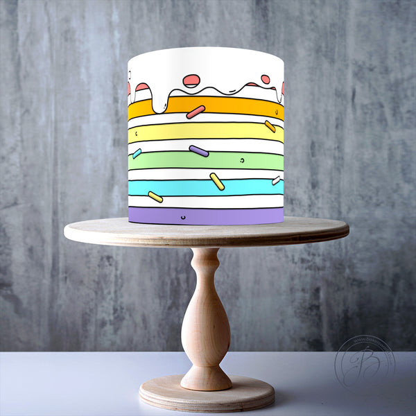 Rainbow Comic Cake Seamless wrap around edible cake topper decoration