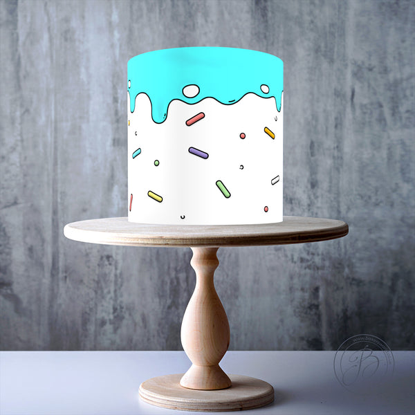 Blue and White Comic Cake Seamless wrap around edible cake topper decoration