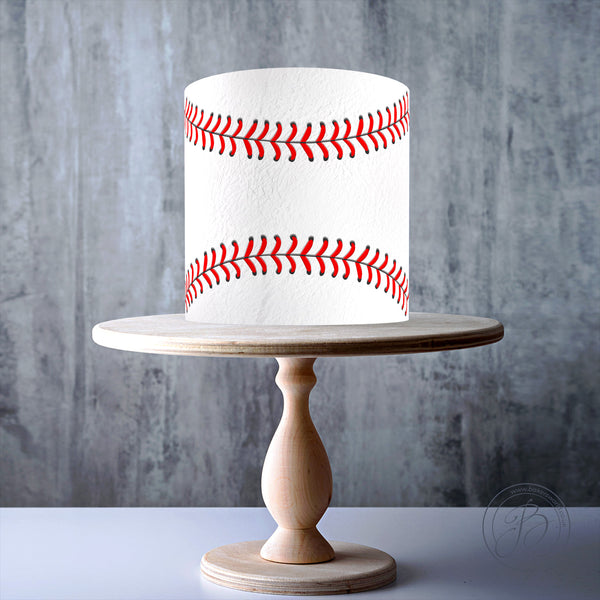Baseball Ball pattern with Red stitches and white leather texture edible cake topper decoration