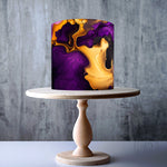 Royal Purple and Gold Fantasy Alcohol ink Marble Pattern edible cake topper decoration