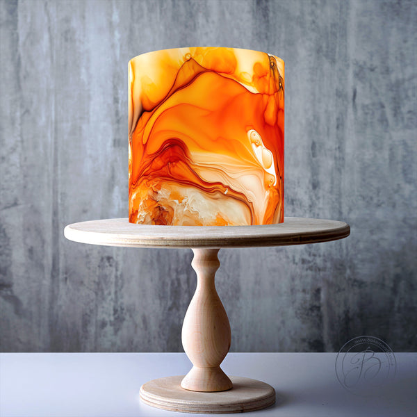 Tangerine Orange Fantasy Alcohol ink Marble Pattern edible cake topper decoration