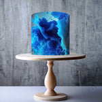 Sky and Cobalt Blue Fantasy Alcohol ink Marble Pattern edible cake topper decoration