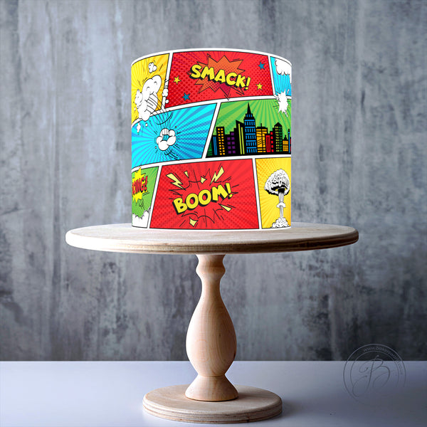 Superhero Comic Page wrap around edible cake topper decoration