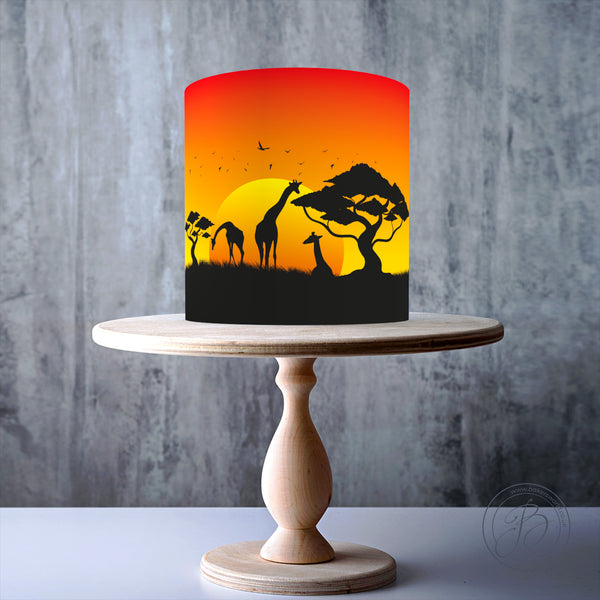 Sunset in Safari Seamless wrap around edible cake topper decoration