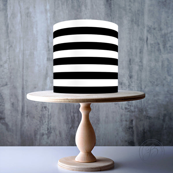 Football Stripes White-Black-White Seamless wrap around edible cake topper decoration