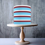Football Stripes White-Maroon-Blue Seamless wrap around edible cake topper decoration