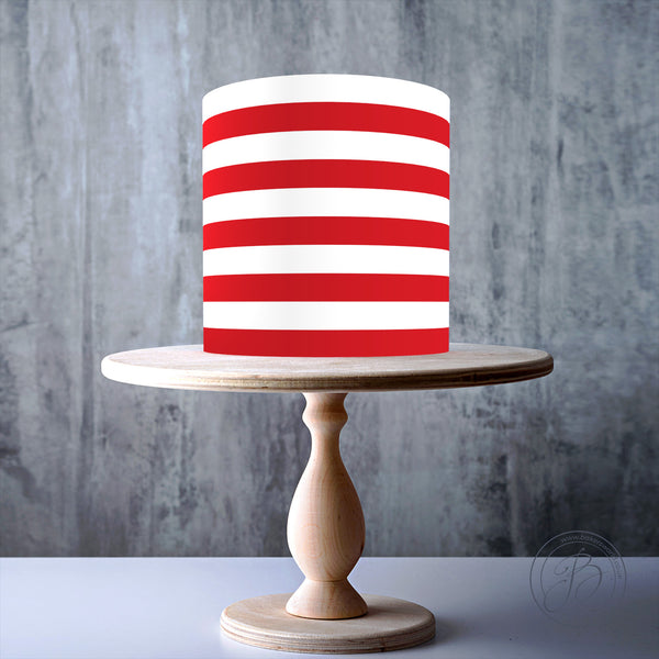 Football Stripes White-Red-White Seamless wrap around edible cake topper decoration