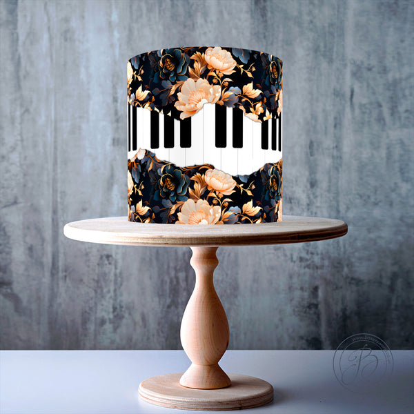 Fault line Piano keyboard Golden Luxury Floral Seamless edible cake topper decoration
