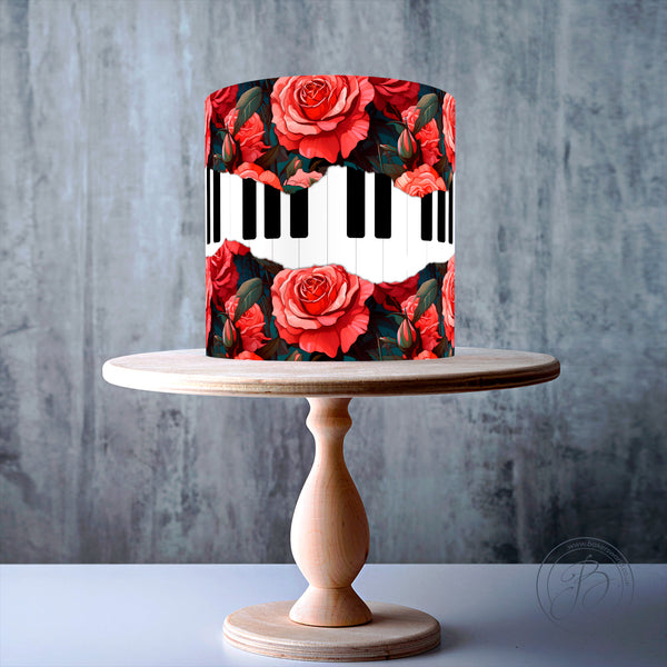 Fault line Piano keyboard Anime Roses Seamless edible cake topper decoration